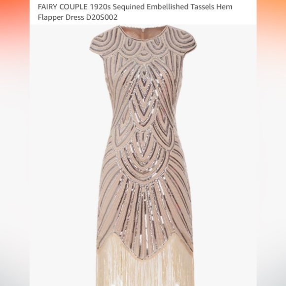 Gold flapper 40s vintage dress. - Picture 2 of 5